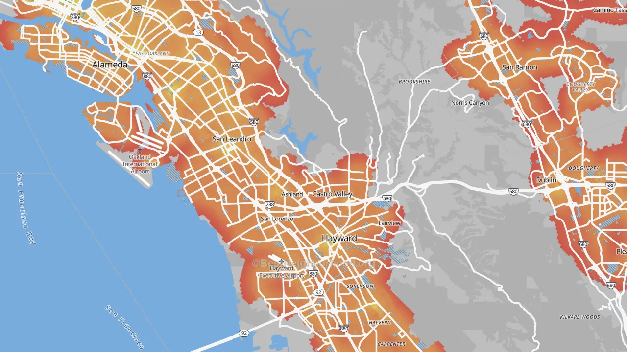 Transit Grade map of Alameda County, CA