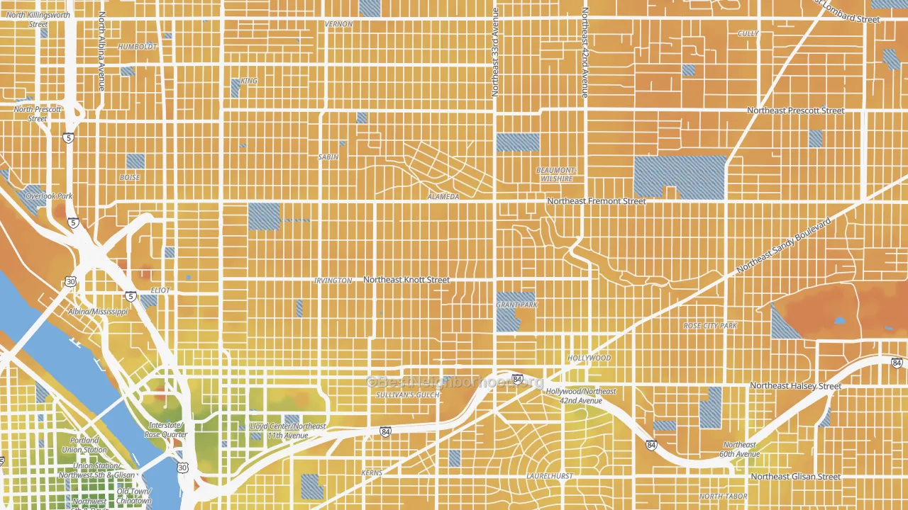 Transit Grade map of Alameda, Portland, OR