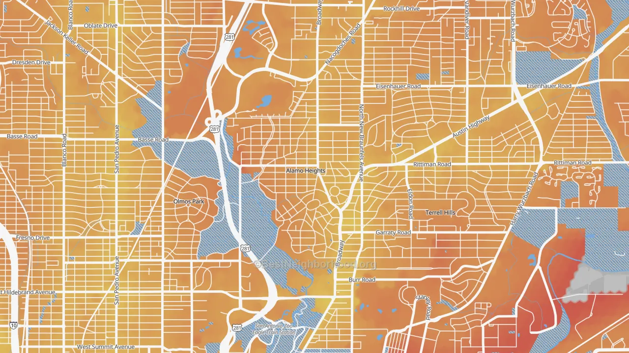 Transit Grade map of Alamo Heights, TX
