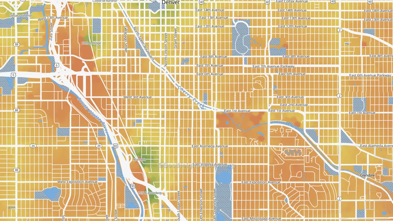 Transit Grade map of Alamo Placita, Denver, CO