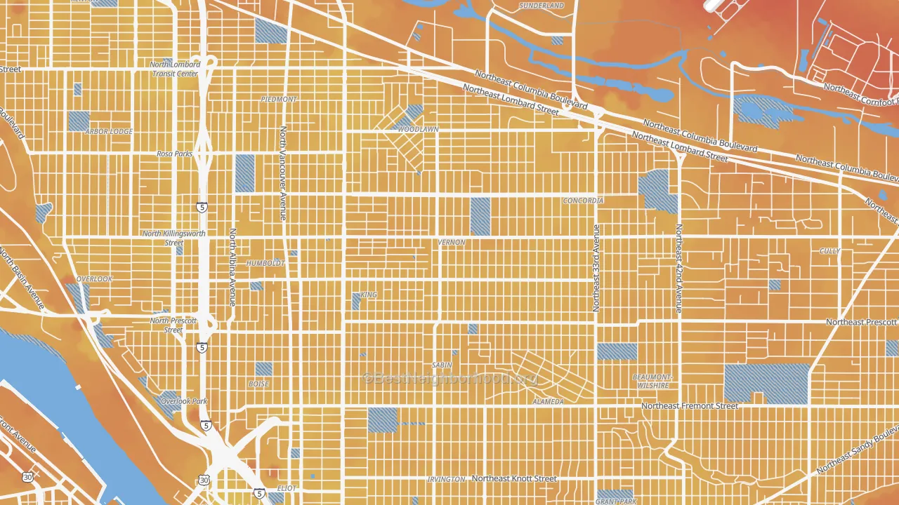 Transit Grade map of Alberta, Portland, OR