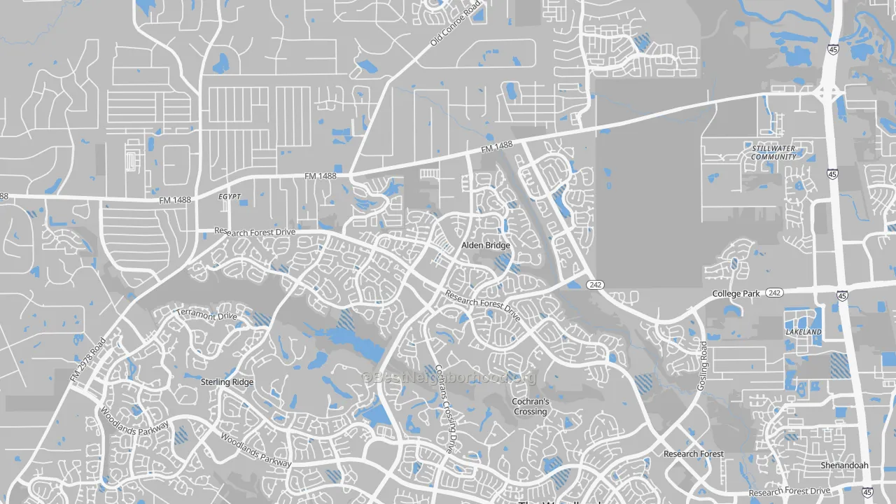 Transit Grade map of Alden Bridge, The Woodlands, TX