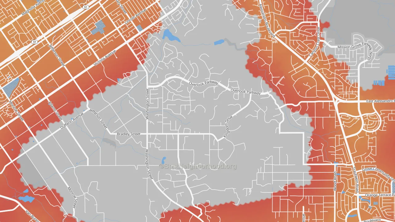 Transit Grade map of Alessandro Heights, Riverside, CA