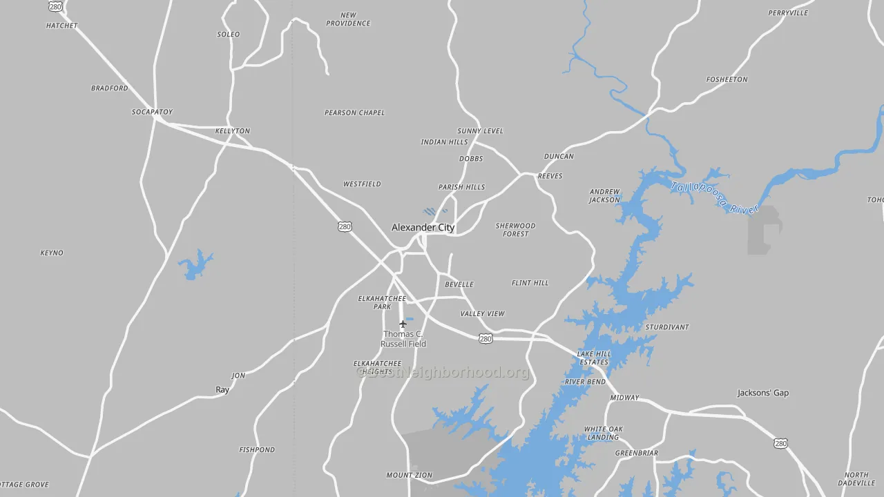 Transit Grade map of Alexander City, AL
