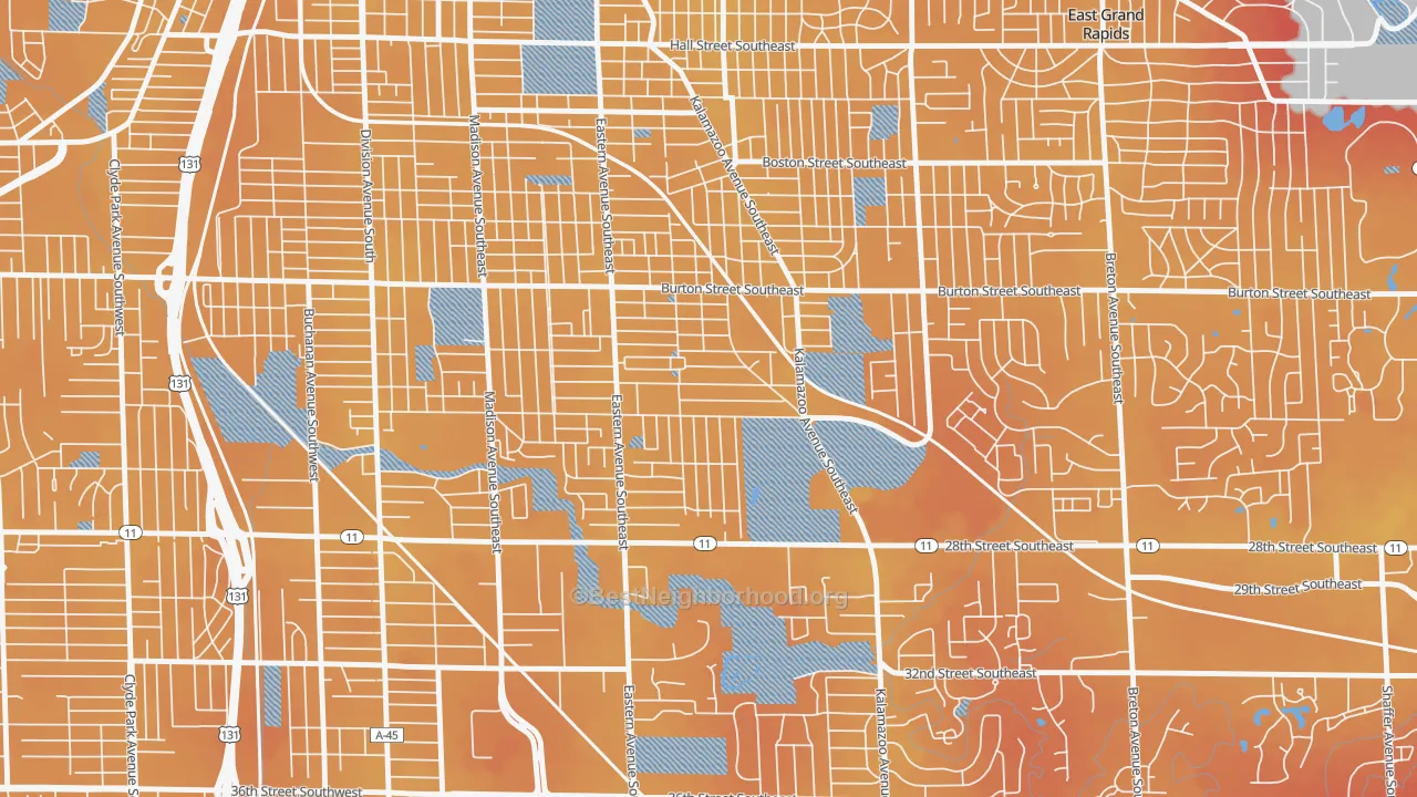 Transit Grade map of Alger Heights, Grand Rapids, MI