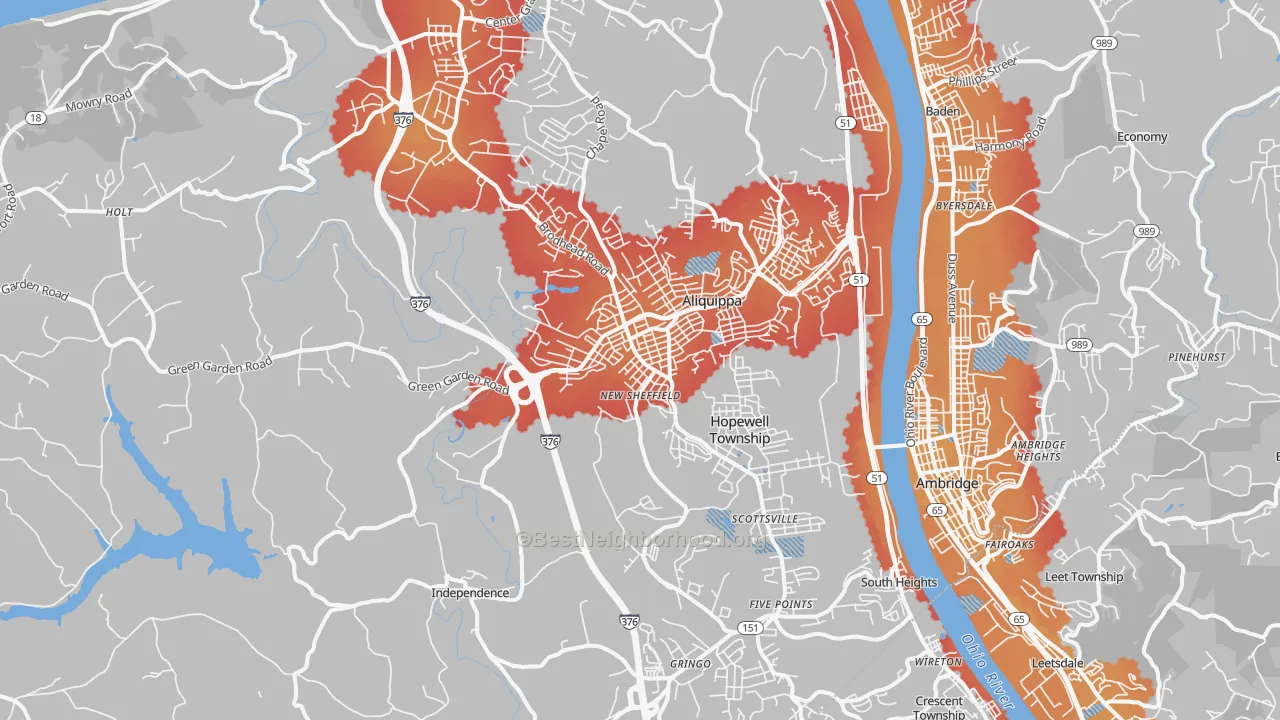 Transit Grade map of Aliquippa, PA