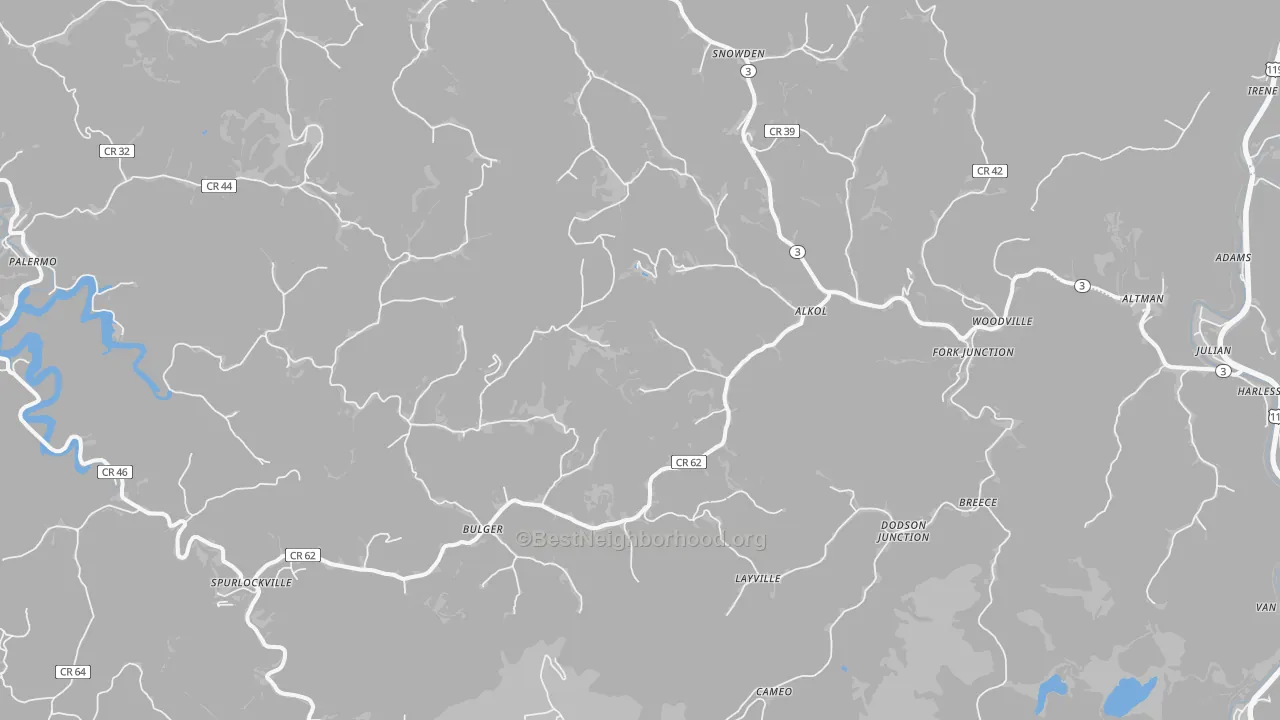 Transit Grade map of Alkol, WV