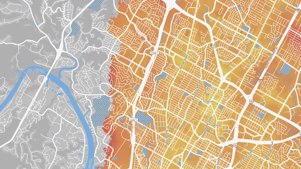 Transit Grade map of Allandale, Austin, TX