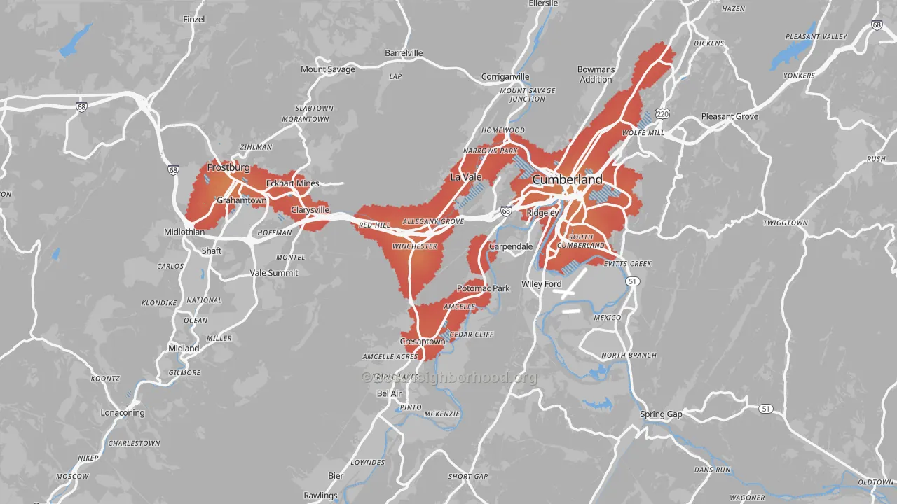 Transit Grade map of Allegany County, MD