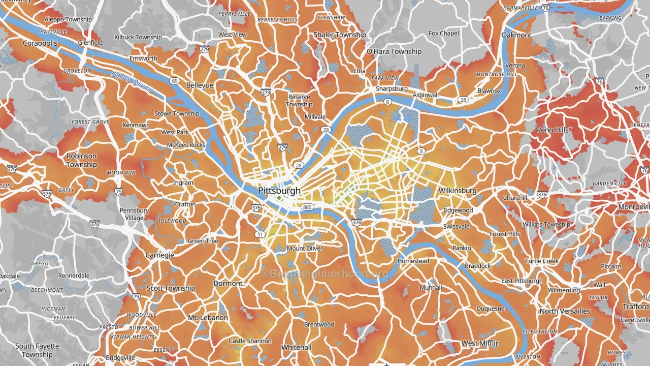 Transit Grade map of Allegheny County, PA