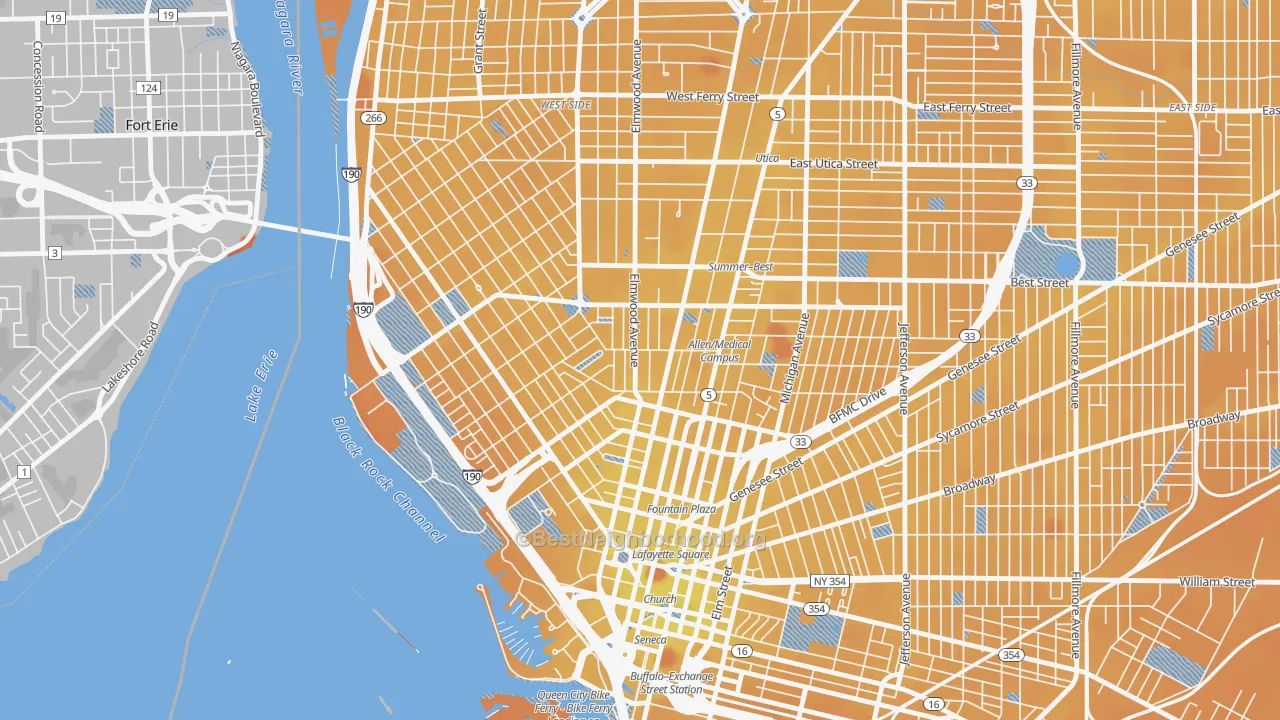 Transit Grade map of Allen, Buffalo, NY