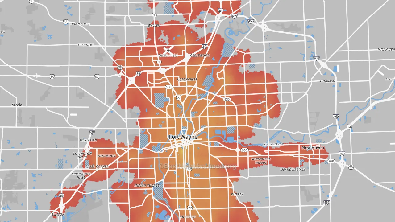 Transit Grade map of Allen County, IN