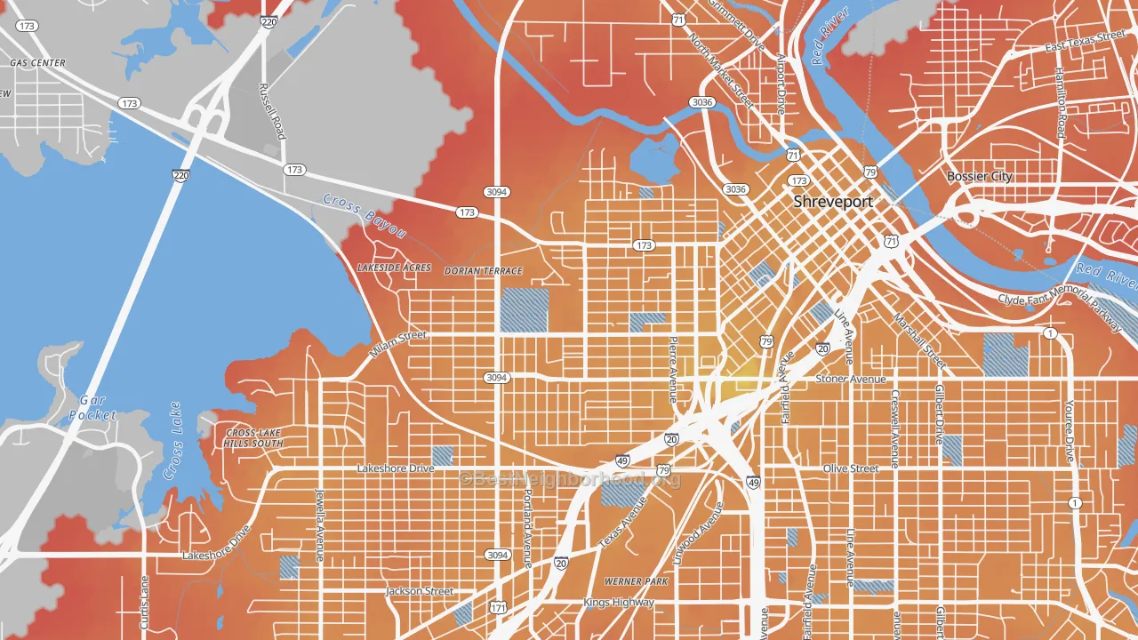 Transit Grade map of Allendale-Lakeside, Shreveport, LA