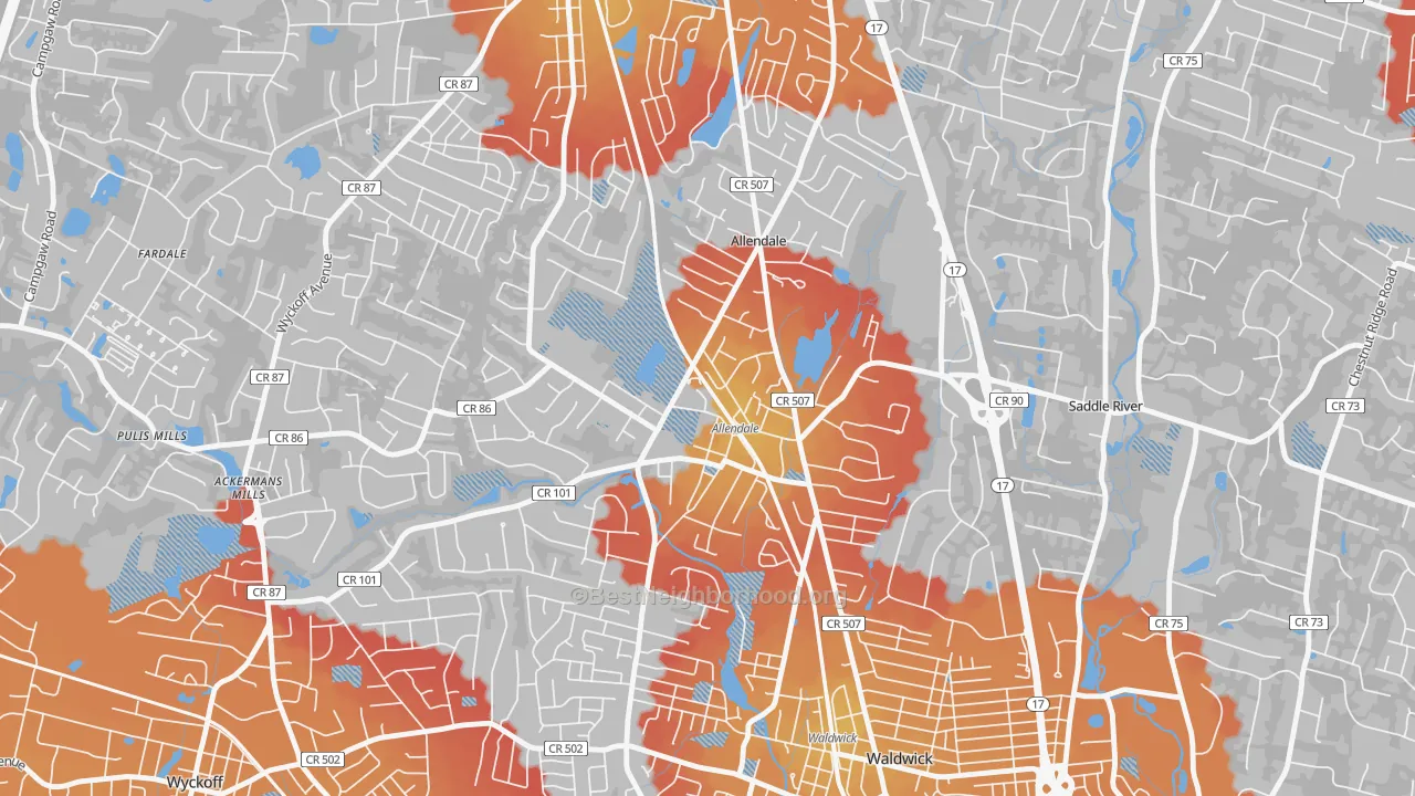 Transit Grade map of Allendale, NJ