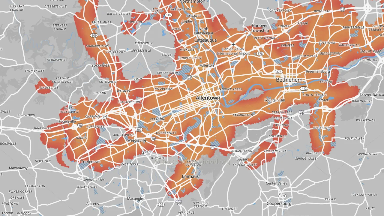 Transit Grade map of Allentown, PA