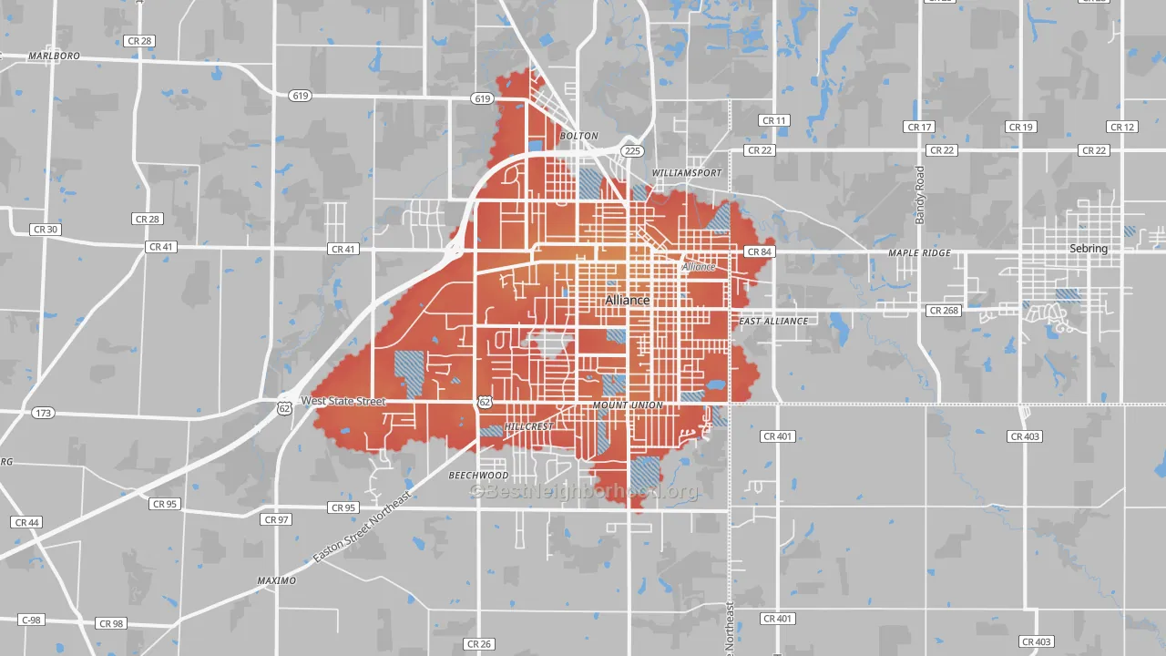 Transit Grade map of Alliance, OH