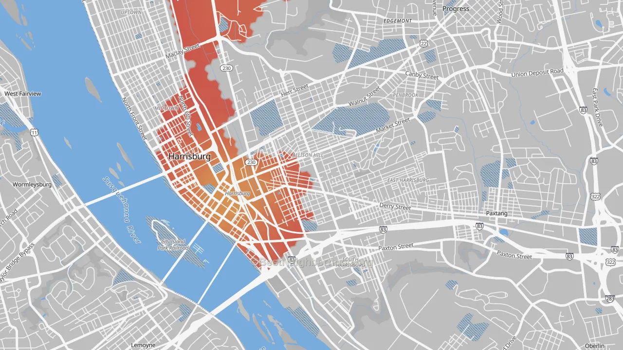 Transit Grade map of Allison Hill, Harrisburg, PA