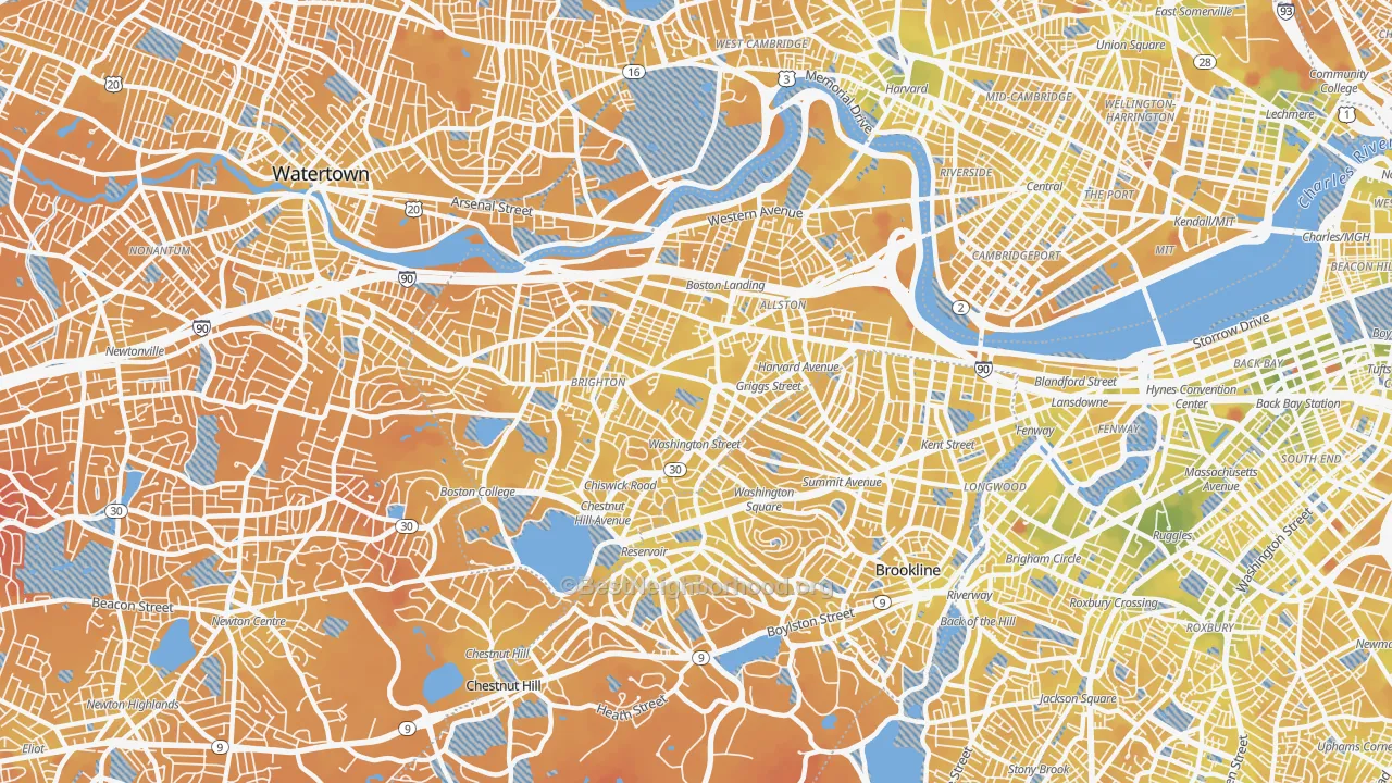 Transit Grade map of Allston-Brighton, Brighton, MA