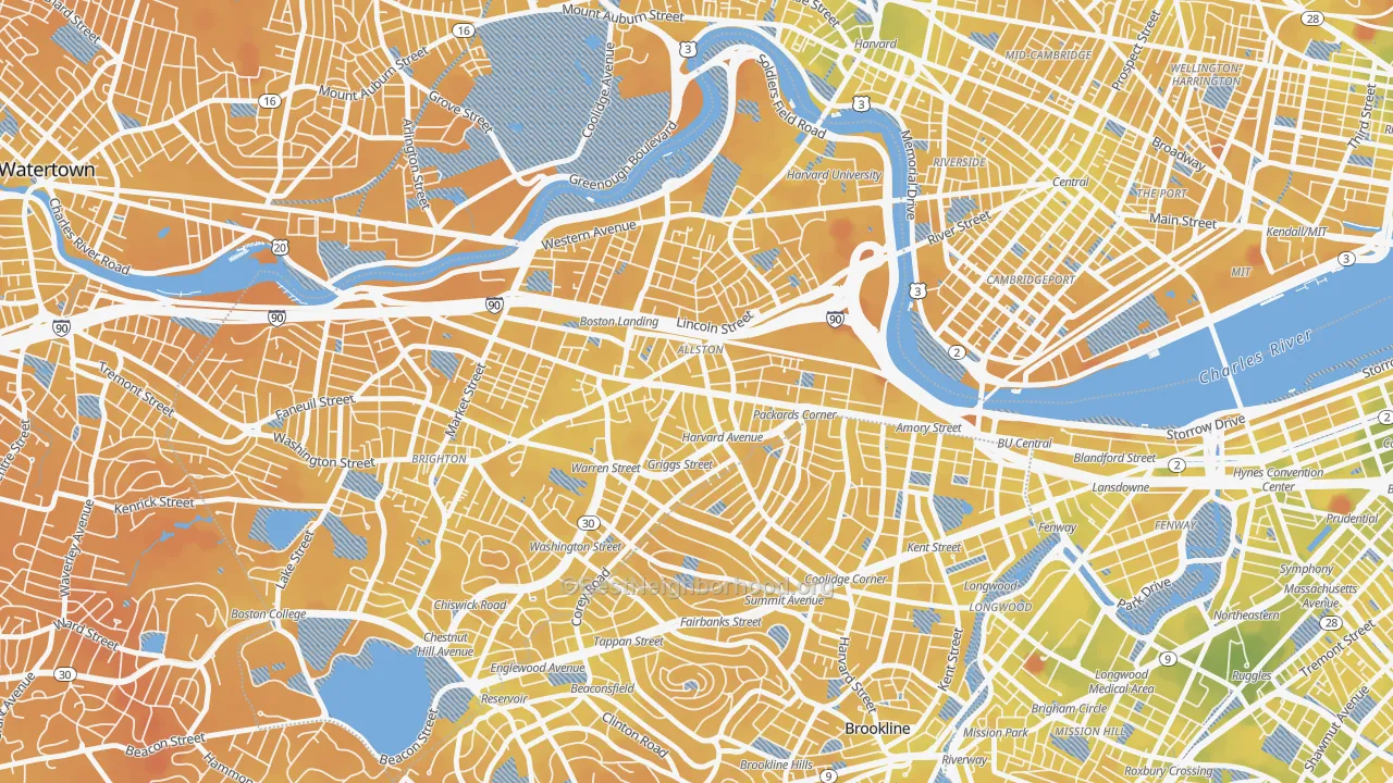 Transit Grade map of Allston, MA