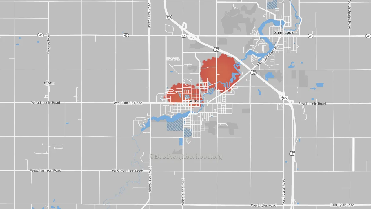 Transit Grade map of Alma, MI