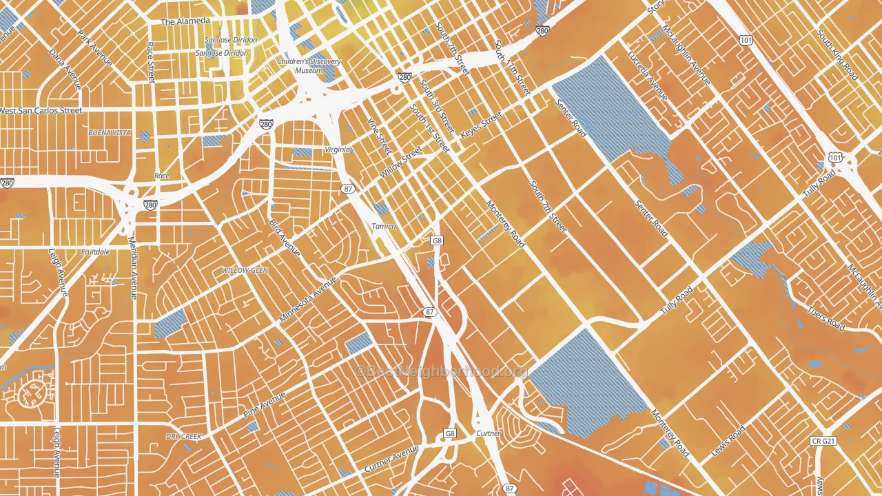 Transit Grade map of Alma, San Jose, CA