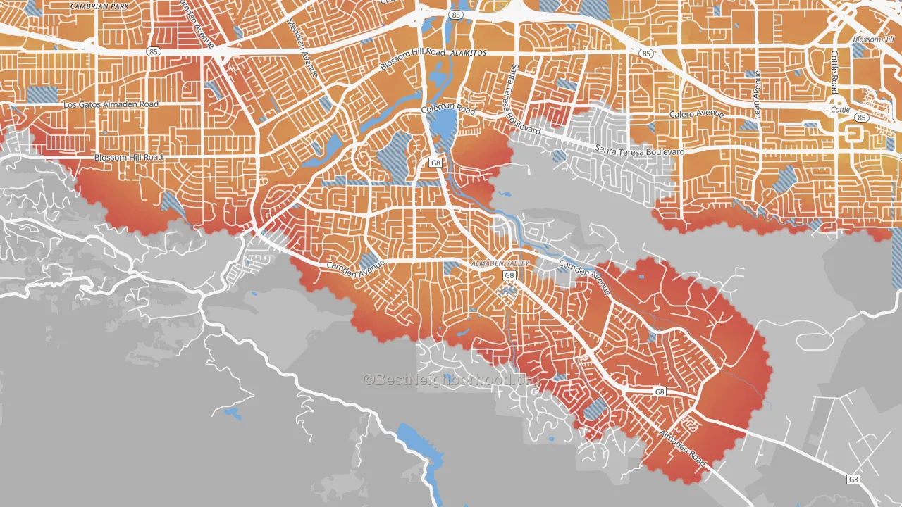 Transit Grade map of Almaden Valley, San Jose, CA