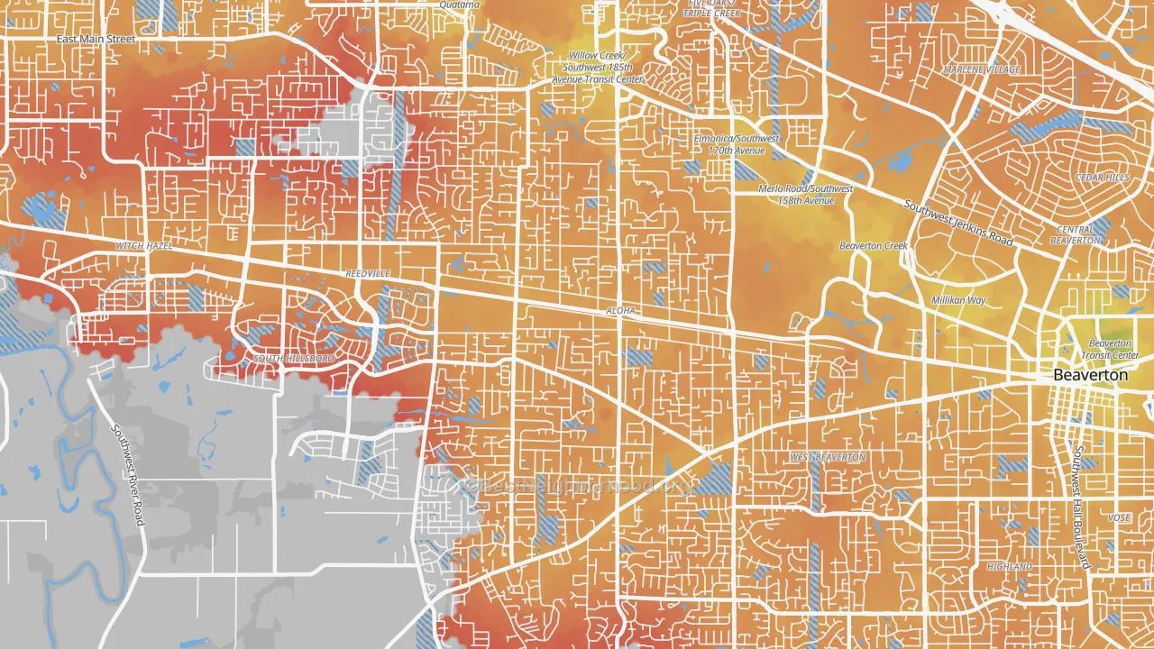 Transit Grade map of Aloha, OR