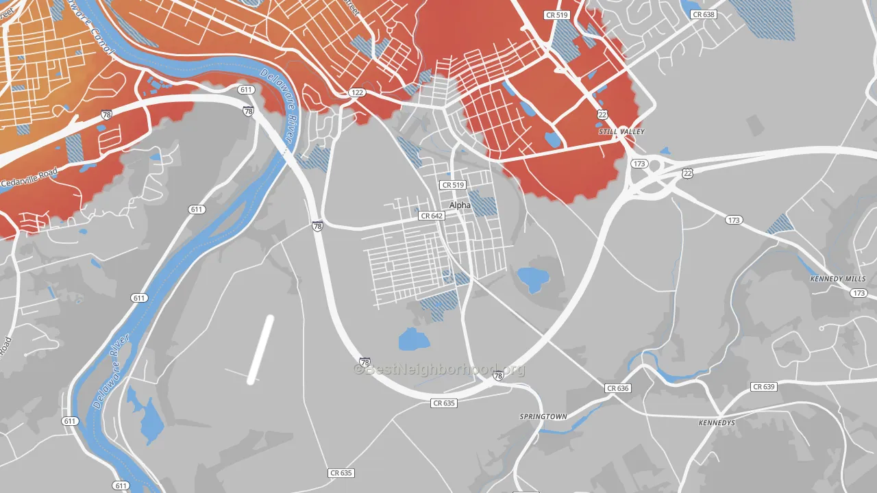 Transit Grade map of Alpha, NJ