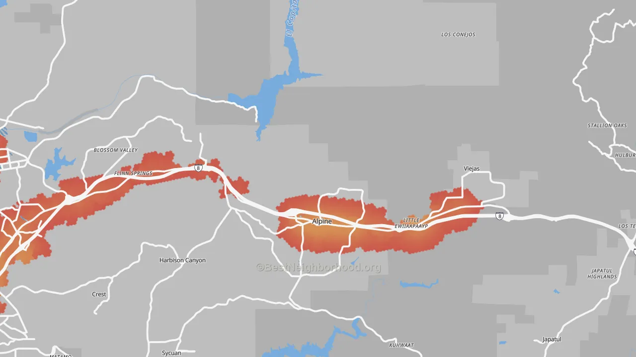 Transit Grade map of Alpine, CA