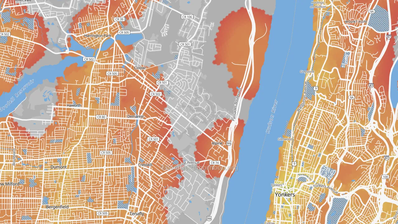 Transit Grade map of Alpine, NJ