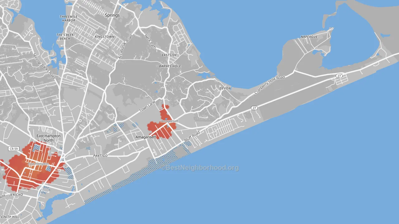 Transit Grade map of Amagansett, NY