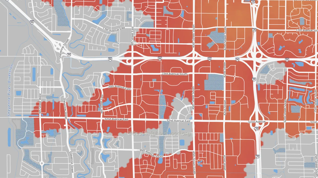 Transit Grade map of Amber Valley, Fargo, ND