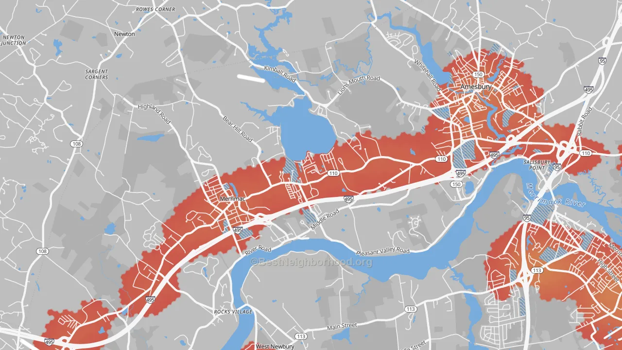 Transit Grade map of Amesbury, MA