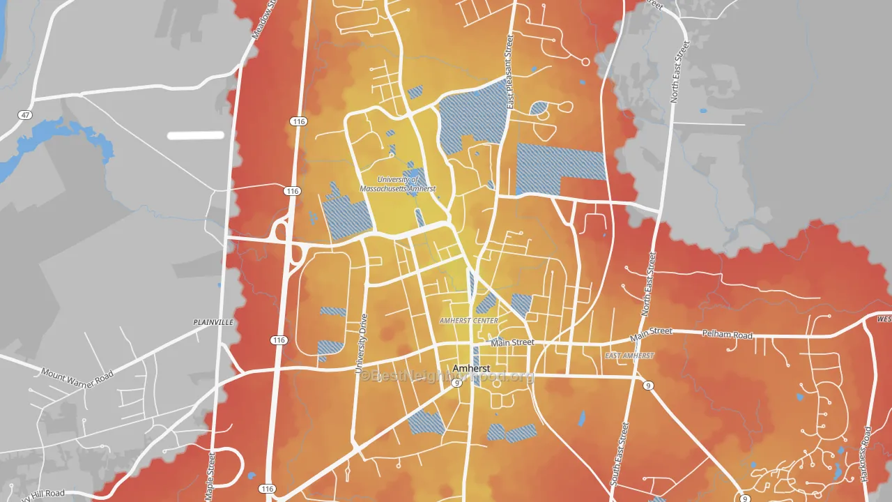 Transit Grade map of Amherst Center, MA