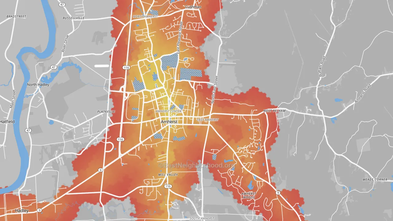 Transit Grade map of Amherst, MA