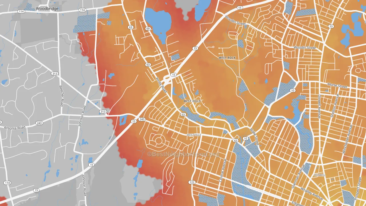 Transit Grade map of Amity, New Haven, CT
