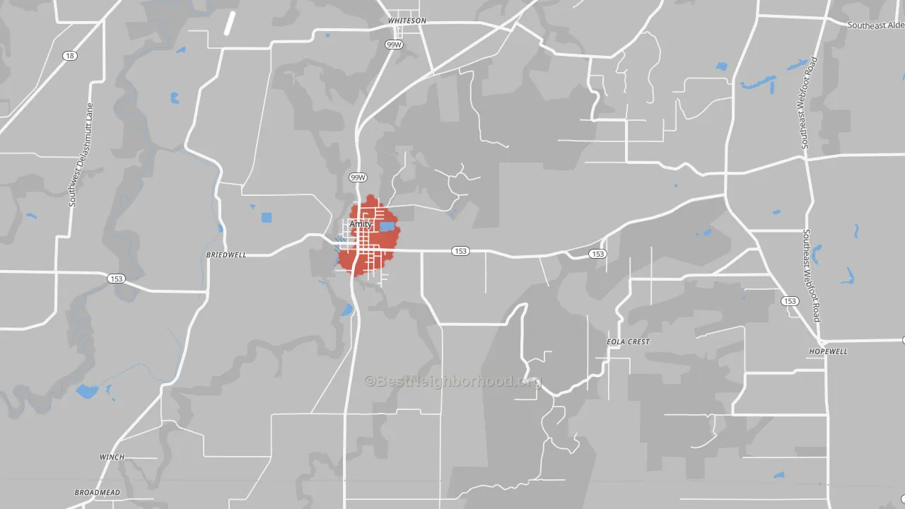 Transit Grade map of Amity, OR