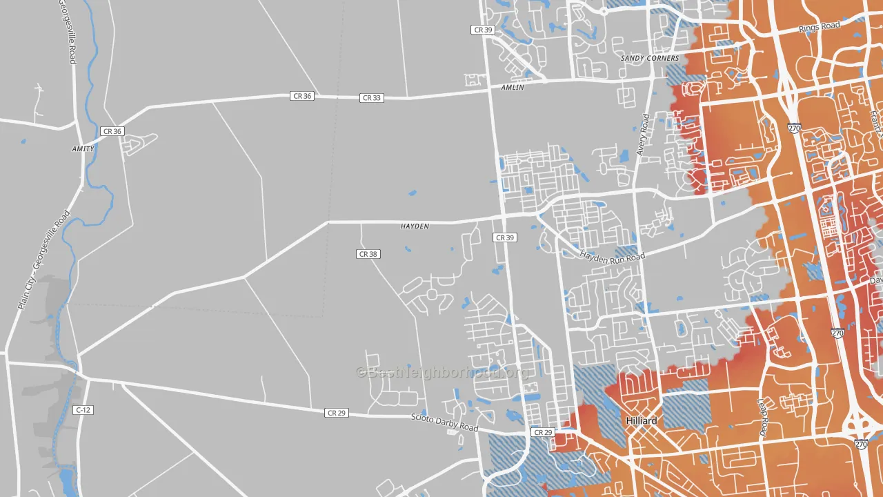 Transit Grade map of Amlin, OH