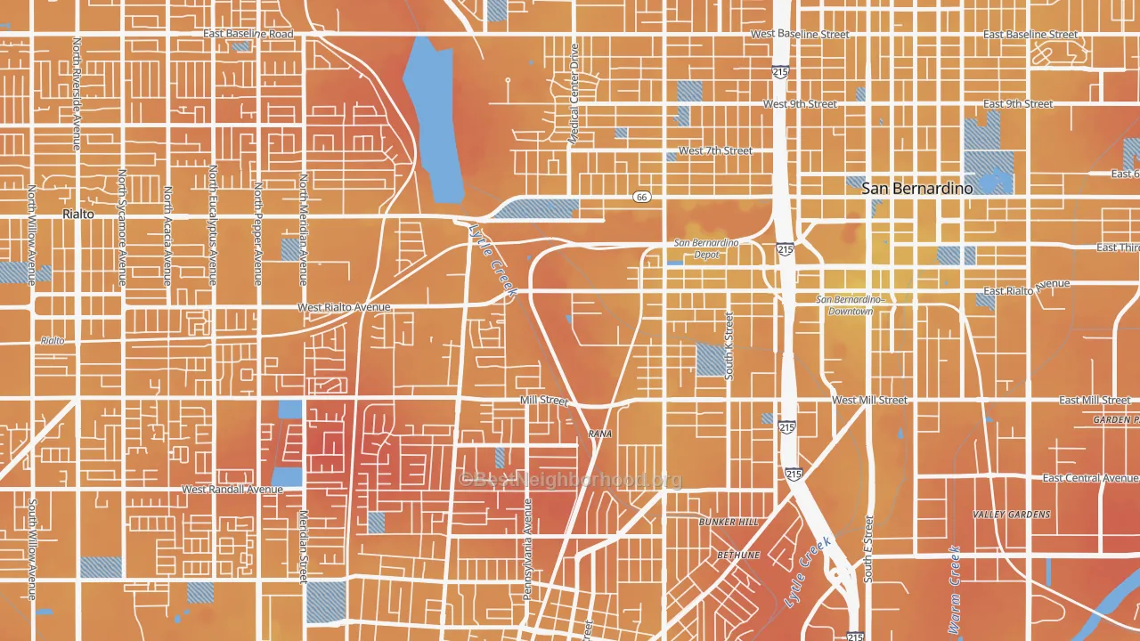 Transit Grade map of Amtrak, San Bernardino, CA