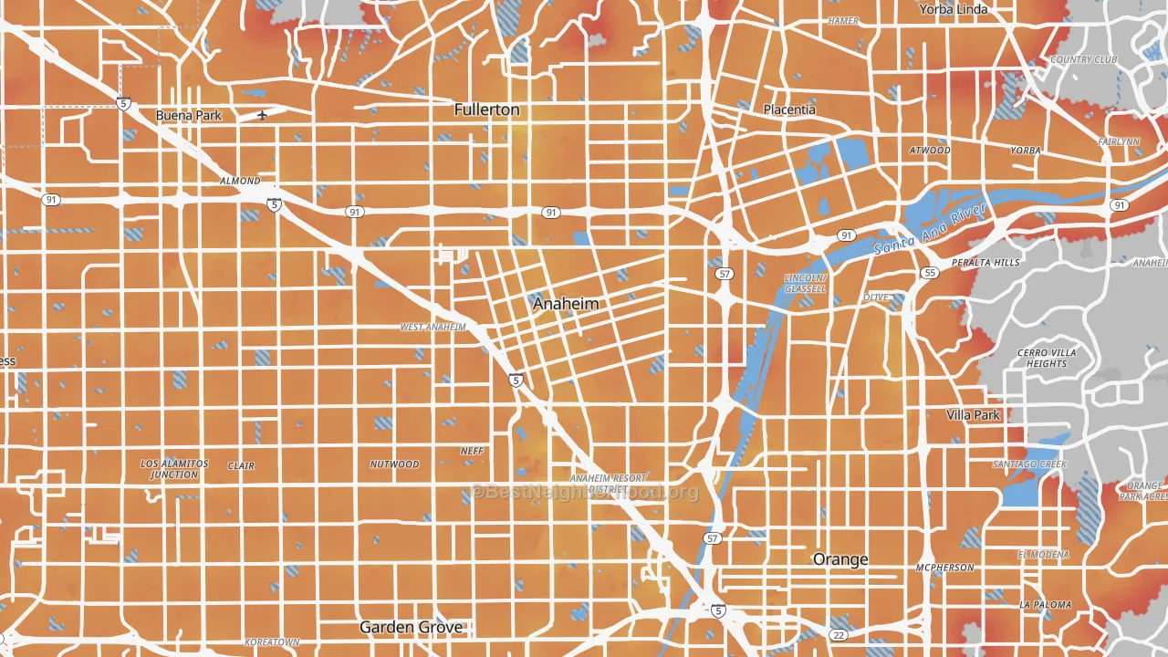 Transit Grade map of Anaheim, CA