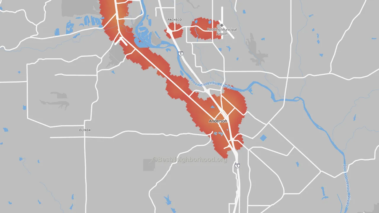 Transit Grade map of Anderson, CA