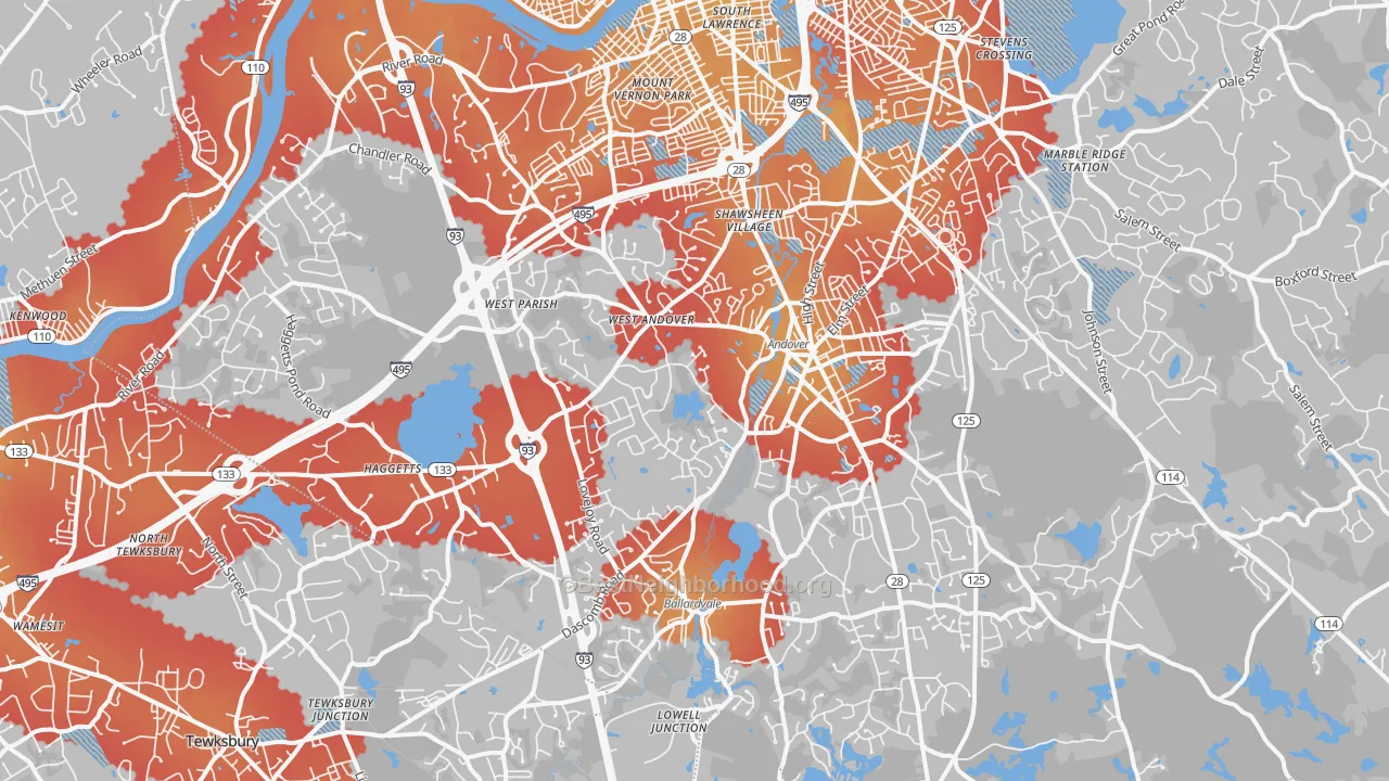 Transit Grade map of Andover, MA