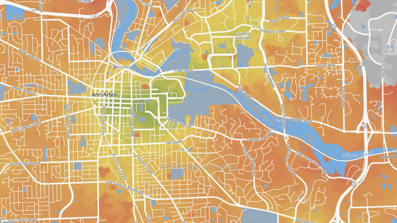Transit Grade map of Angells, Ann Arbor, MI