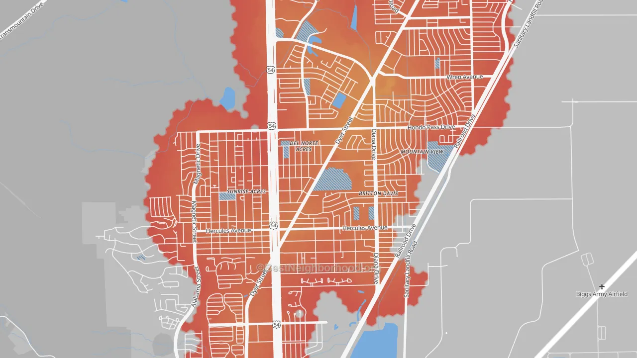 Transit Grade map of Angels Triangle, El Paso, TX