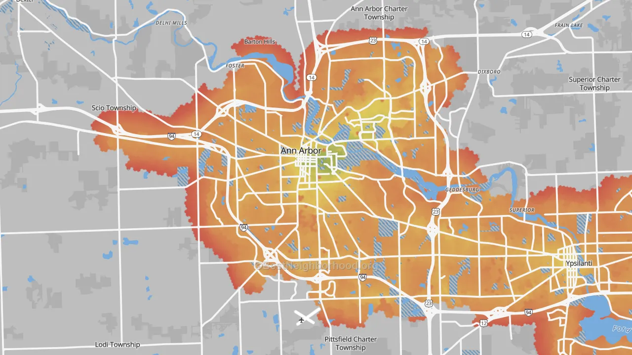 Transit Grade map of Ann Arbor, MI