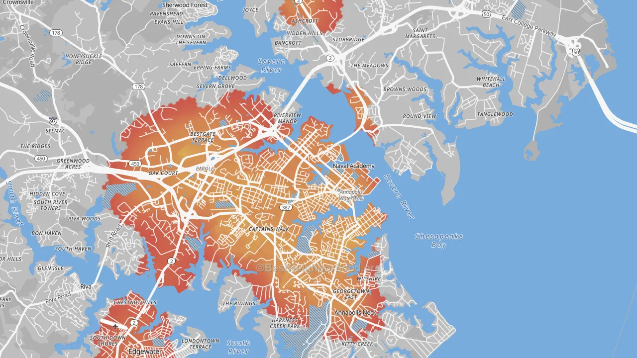 Transit Grade map of Annapolis, MD