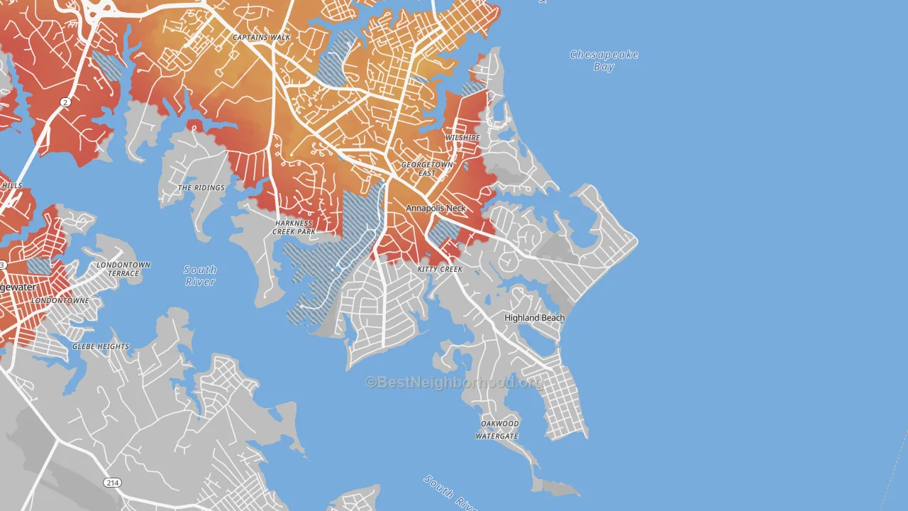 Transit Grade map of Annapolis Neck, MD