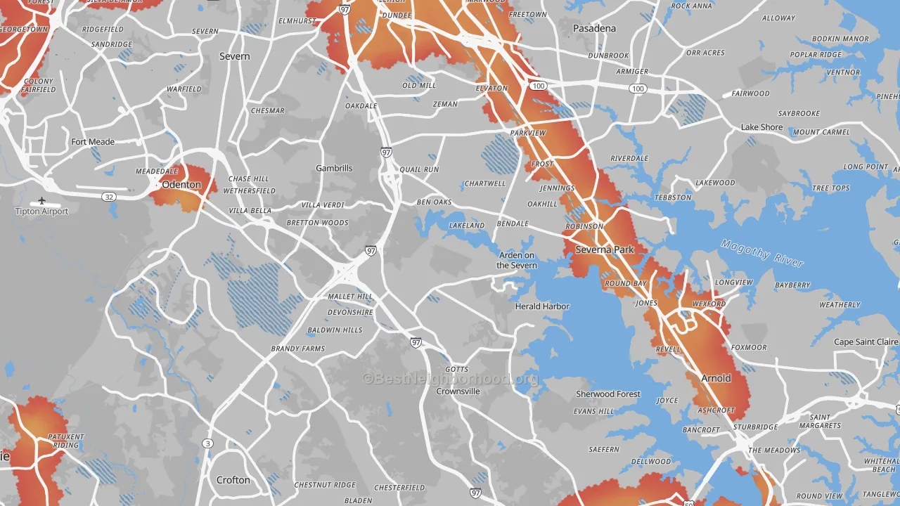 Transit Grade map of Anne Arundel County, MD