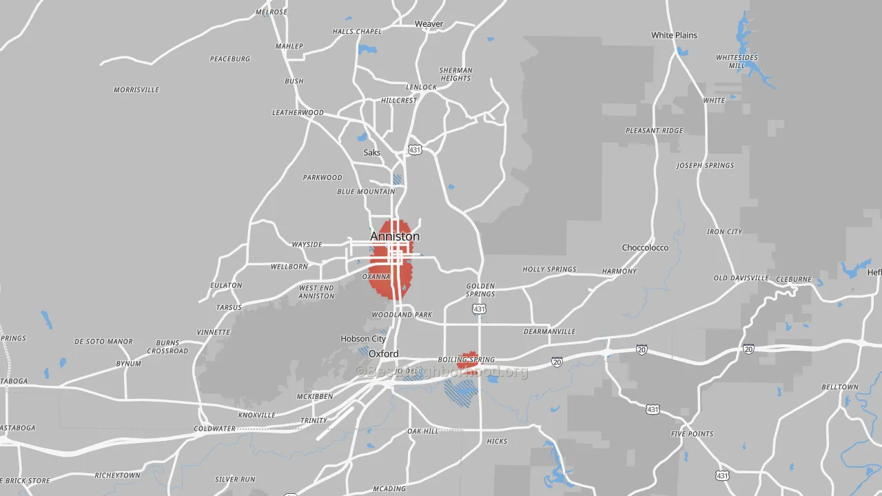 Transit Grade map of Anniston, AL