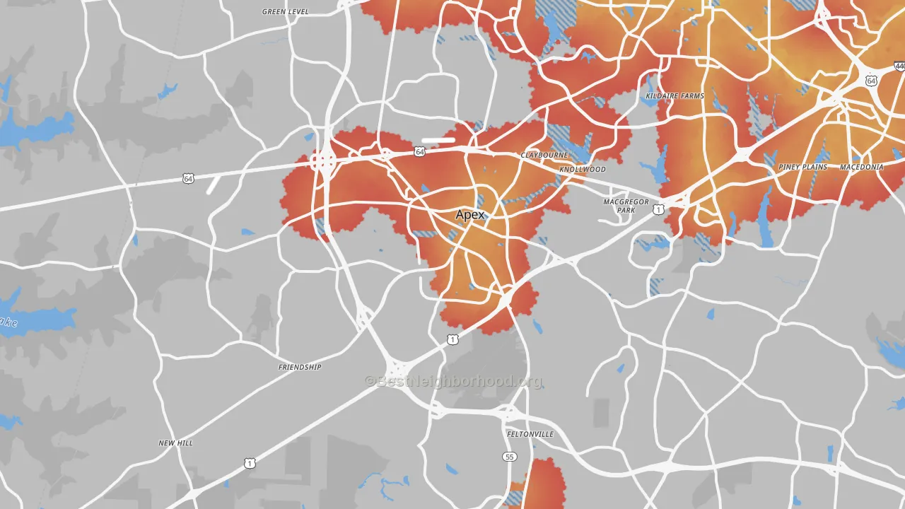 Transit Grade map of Apex, NC